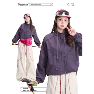 NERESUM美式 机能风运动宽松夹克外套 复古户外立领冲锋衣女新款