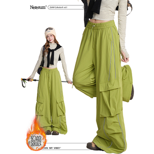 户外徒步爬山加厚直筒阔腿裤 NERESUM美式 女冬季 裤 反光条拼接工装