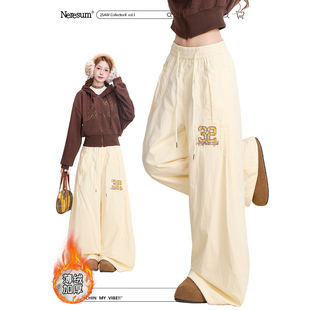 秋冬加厚宽松休闲裤 NERESUM美式 女潮牌弯刀阔腿裤 裤 数字刺绣工装