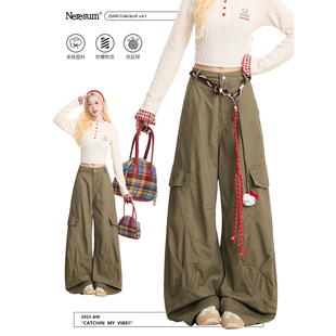 垂感显瘦直筒宽松休闲裤 NERESUM工装 复古设计感阔腿裤 女美式 裤