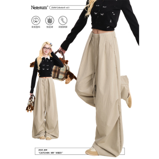 垂感伞兵工装 直筒小众休闲裤 裤 褶皱阔腿裤 女潮牌新款 NERESUM美式