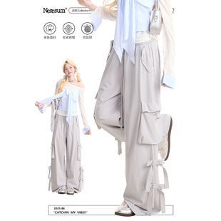 复古百搭阔腿裤 NERESUM蝴蝶结绑带直筒工装 多口袋休闲裤 女美式 裤