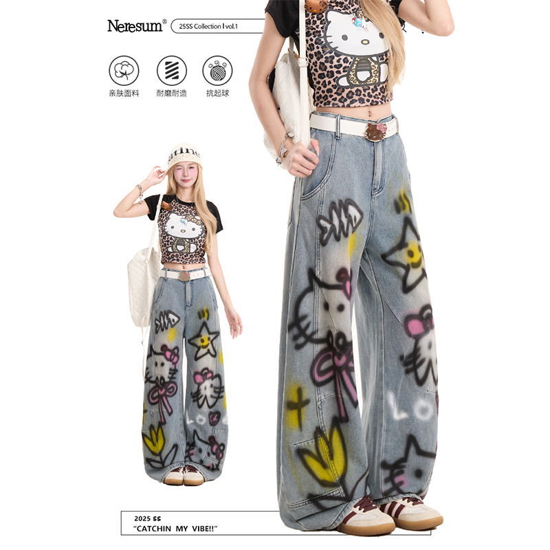 NERESUM创意涂鸦高街牛仔裤