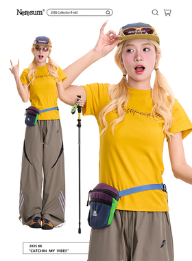 NERESUM字母烫钻黄色短袖T恤女新款潮牌正肩修身显瘦夏季辣妹上衣