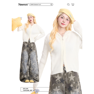 NERESUM猫耳毛边秋季连帽毛衣