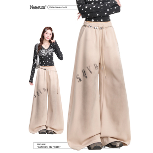 垂感显瘦休闲裤 NERESUM美式 爵士舞阔腿裤 女新款 做旧字母弯刀卫裤