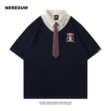 T恤女夏季 宽松情侣学生POLO上衣 Neresum日系学院风假两件领带短袖