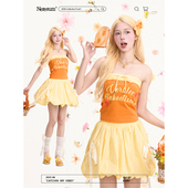 无袖 NERESUM多巴胺字母印花抹胸背心女复古辣妹短款 修身 t恤上衣