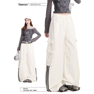 百搭直筒长裤 NERESUM复古三条杠拼接工装 运动显瘦阔腿裤 女美式 裤