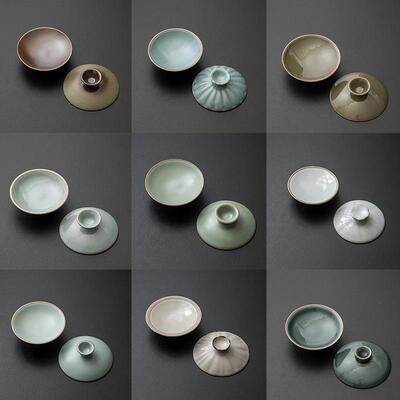 汝窑哥窑开片盖碗子柴烧釉半手工