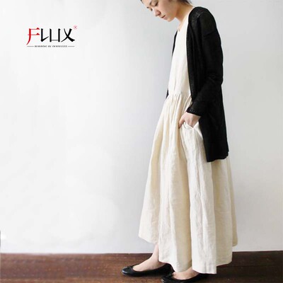 风流客 《纸》仙气褶皱乳白色森系七分袖禅意风连衣裙