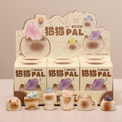 可爱猫猫水晶盲盒摆件创意潮玩桌面装饰树脂工艺品新款礼物萌粒新