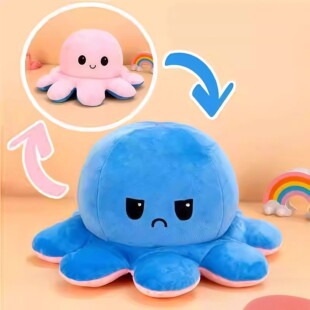 情绪毛绒心情水母可爱变脸章鱼水母玩偶翻转八爪鱼表情头套大玩具