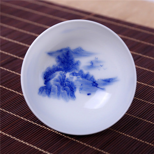 元水堂茶具 青花瓷茶杯 手工普洱杯 山水直口杯子 景德镇陶瓷60ML