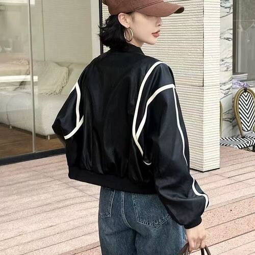 宽松短款夹克皮衣外套女2024年秋季新款休闲棒球服百搭复古上衣