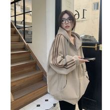 春秋薄款拉链外套女宽松慵懒风中长款休闲连帽卫衣开衫运动上衣潮