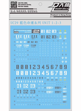 达人/大林 UC29 HG 蓝色命运 UNIT 1-2-3号机 苍蓝宿命 EXAM 水贴
