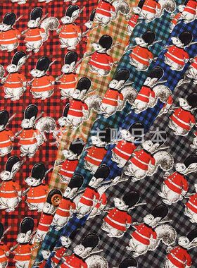 日本进口纯棉格子兔子服装面料
