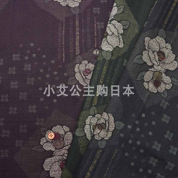 日本进口纯棉和风拔染加工竹节棉椿井花连衣裙衬衫拼布艺服装面料