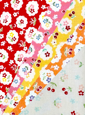 25cm日本进口松山敦子纯棉樱桃小花连衣裙YUWA拼布艺娃衣服装面料