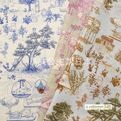 日本进口棉麻猫花园拼布面料服装