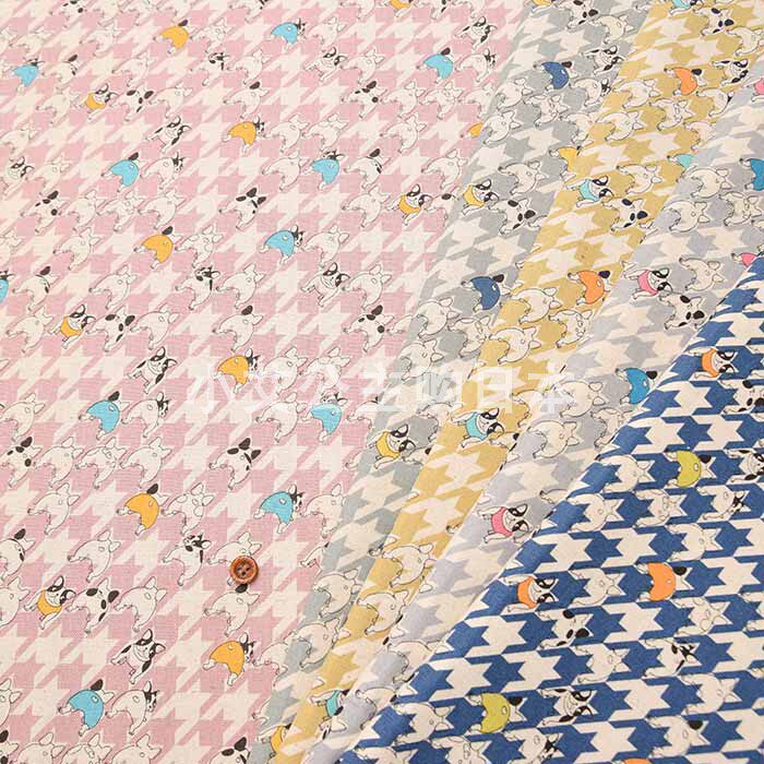 日本进口棉麻法式斗牛犬千鸟格连衣裙衬衫手工拼布艺绣球服装面料