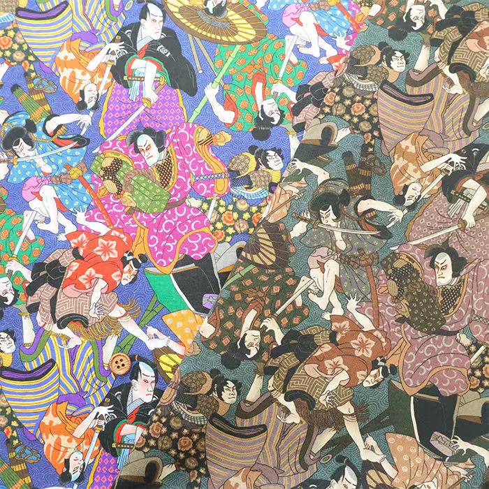 50cm日本进口纯棉平纹歌舞伎prism和风武士印花DIY手工服装面料