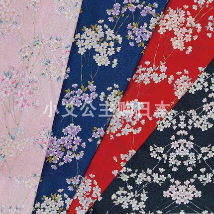日本进口纯棉泡泡纱和风日式花纹垂柳樱花拼布艺手工饰品服装面料