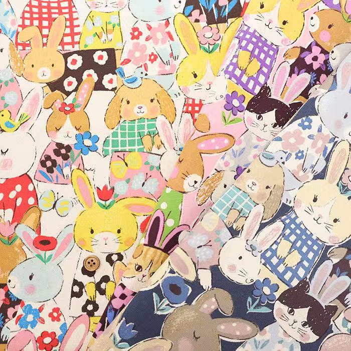 50cm日本进口纯棉牛津细帆布powerful animal 兔子手工拼布艺面料