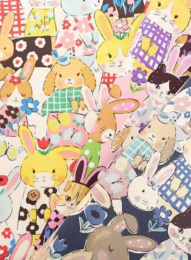 50cm日本进口纯棉牛津细帆布powerful animal 兔子手工拼布艺面料