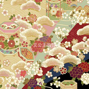 日本进口和风烫金六角箱惠安女头巾纯棉百花缭乱衬衫布艺服装面料