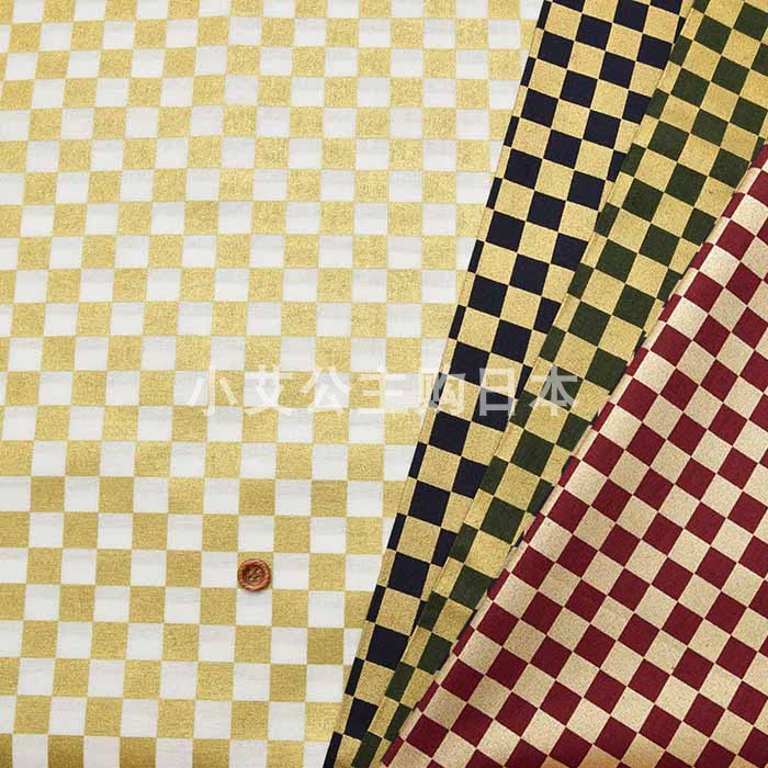 日本进口纯棉棋盘格市松烫金口金包衬衫手工拼布艺和风书衣服布料