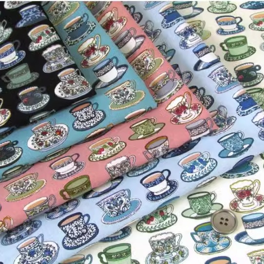 日本进口纯棉艺术茶杯子连衣裙衬衫手工拼布艺手作DIY 包服装面料