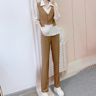 清仓春秋品牌专柜撤柜气质假两件上衣直筒裤两件套套裤套装231/D6
