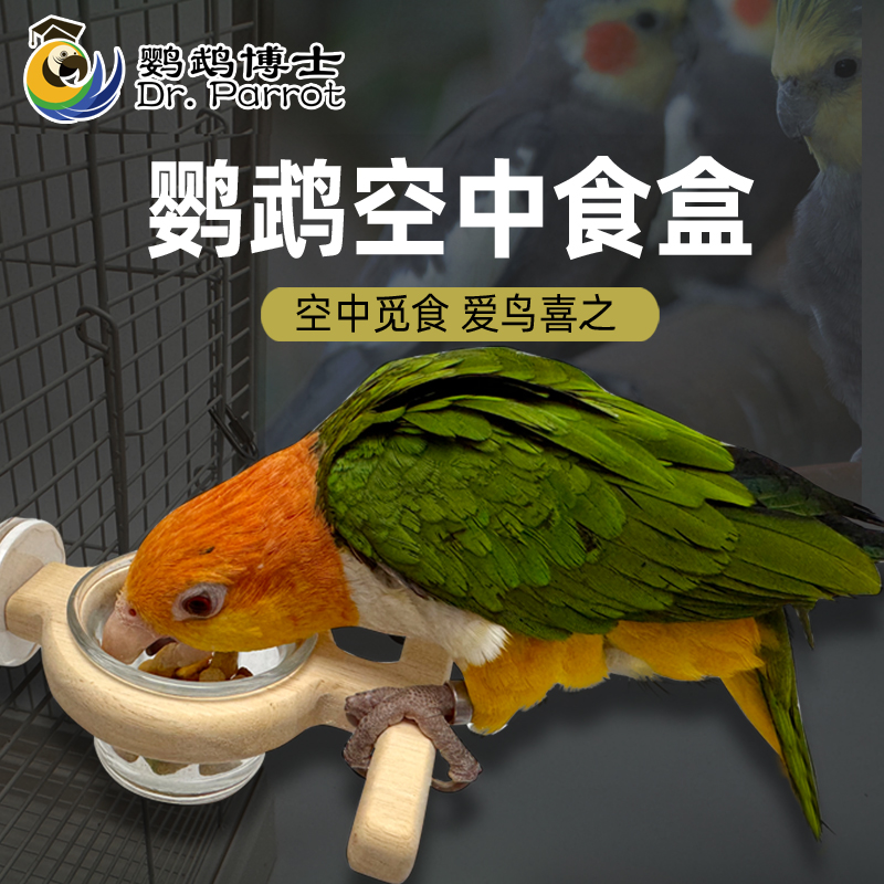 鹦鹉空中食盒原木食杯架互动食碗