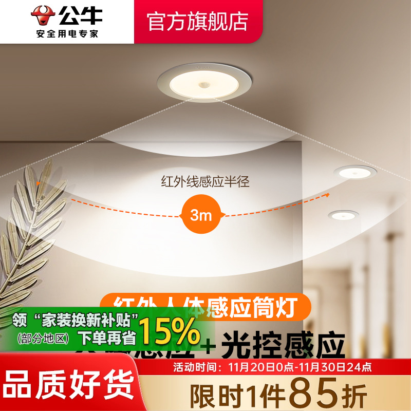 【政府补贴】公牛人体感应筒灯