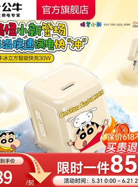 【苹果17首选】公牛蜡笔小新IP联名冰立方充电头适用苹果充电器线iPhone17P快充头16手机typec数据线正品30W