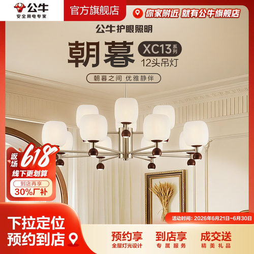 【门店专享】公牛护眼照明客厅餐厅多头12头吊灯智能语音XC13