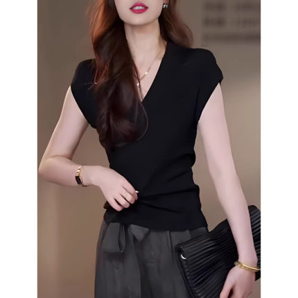 气质纯色百搭无袖t恤女2026夏季新款设计感修身显瘦韩版通勤上衣