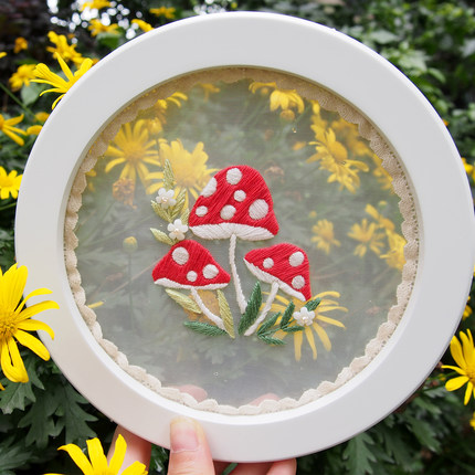 刺绣手工DIY材料包蘑菇画框挂画可绣衣服帆布包情侣礼物文青单品