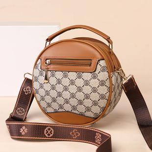 流行手机包斜挎包新款时尚高级感印花女包单肩手提复古个性小圆包