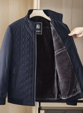 中年男士外套棉服爸爸冬装加绒中老年男棉衣短款棉袄夹克秋冬爷爷