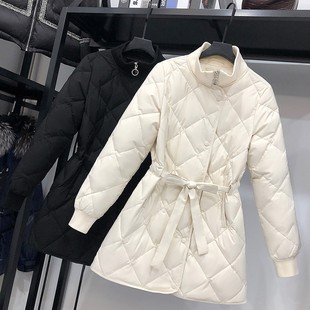 反季清仓韩版小个子轻便薄款羽绒服女中长款休闲宽松系带收腰外套