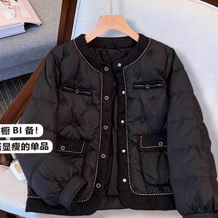 欧货小香风羽绒棉服女秋冬季大码胖mm显瘦短款正肩棉衣高级感外套