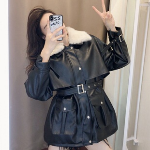 机车皮衣外套女中长款2025冬季新款棉服韩版宽松羊羔绒派克服棉衣