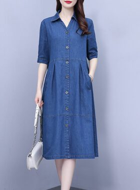 洋气休闲大码衬衫牛仔连衣裙