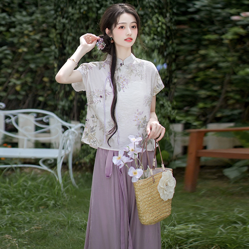 可以穿着上班的汉元素通勤轻汉服女装日常新中式改良宋裤套装夏季