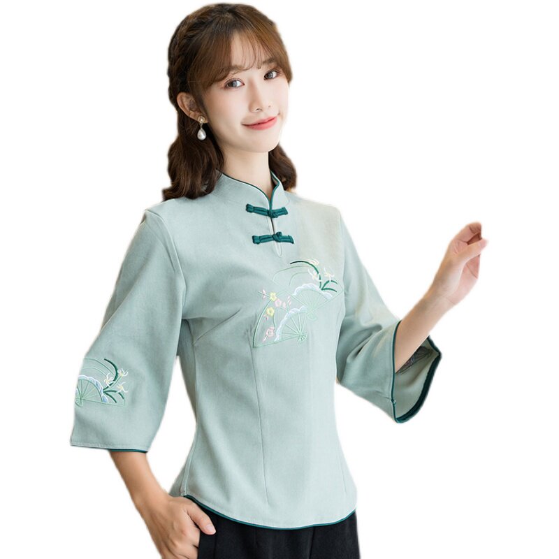 REPUBLIC OF CHINA STYLE WOMENS CLOTHES CHINESE TANG COSTUMES RETRO TEA CLOTHES ZEN HANFU CHINESE STYLE IMPROVED CHEONGSAM TEA MASTER WORK CLOTHES
