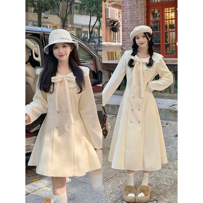 高级感千金毛呢连衣裙冬季大码胖mm收腰显瘦法式a字加厚呢子长裙