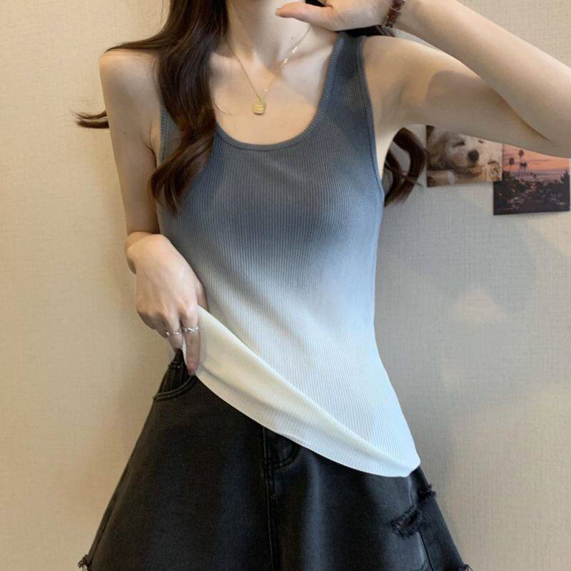 多巴胺渐变色吊带背心女外穿夏大码胖mm显瘦甜辣内搭打底无袖上衣